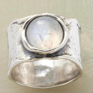 Handmade Silver Gemstone Roundel Moonstone Ring